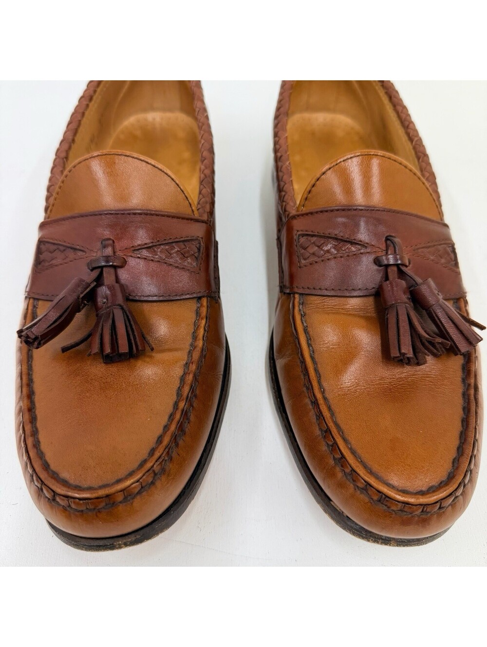 Allen Edmonds Maxfield Tassel Loafers 11.5 A Tan Mahogany Leather Box Bags Horn